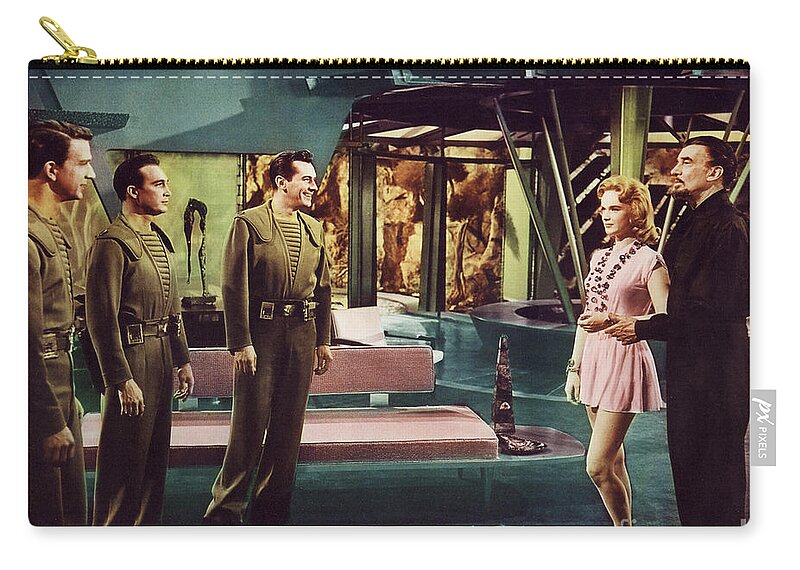 Forbidden Planet Zip Pouch featuring the photograph Forbidden Planet in CinemaScope retro classic movie poster indoors by Vintage Collectables