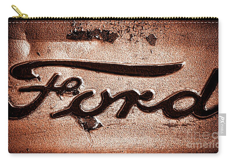 Antique Zip Pouch featuring the photograph Ford Badge Grunge by Olivier Le Queinec