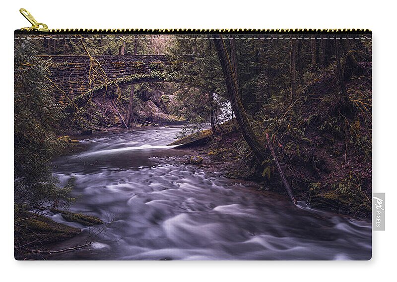 Waterfall Zip Pouch featuring the photograph Forrest Bridge by Chris McKenna