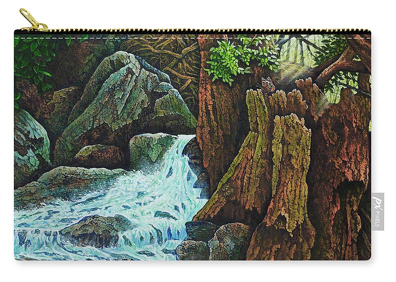 Brook Zip Pouch featuring the painting Forest Brook III by Michael Frank