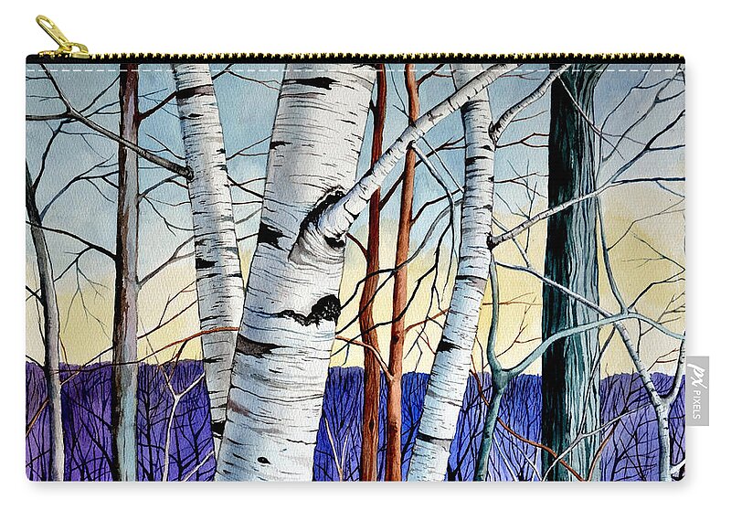 Birch Zip Pouch featuring the painting Forest of trees by Christopher Shellhammer