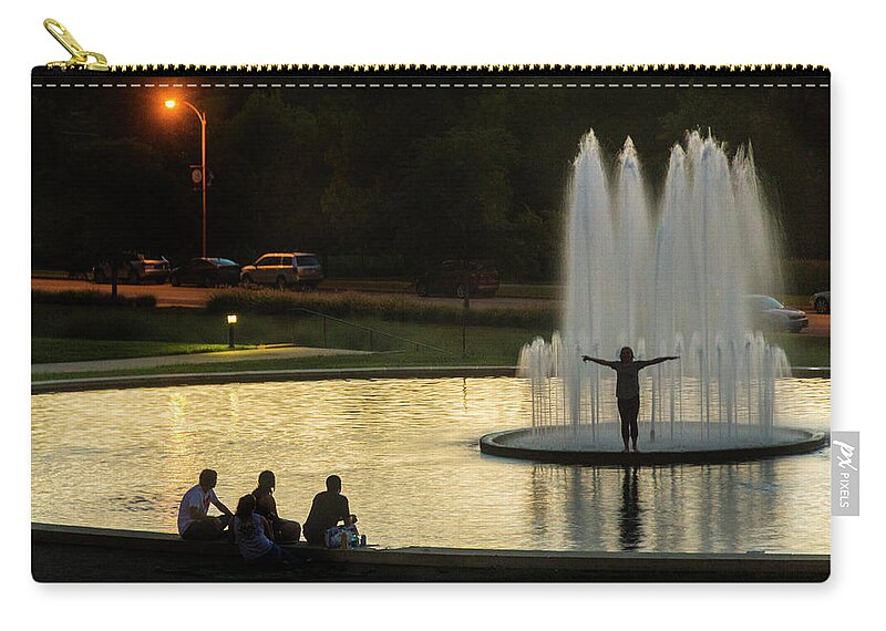 Forest Park Zip Pouch featuring the photograph Forest Park Fountain by Garry McMichael