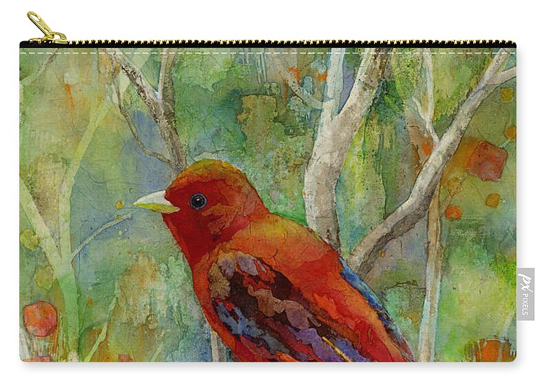 Redbird Zip Pouch featuring the painting Forest Serenity by Hailey E Herrera