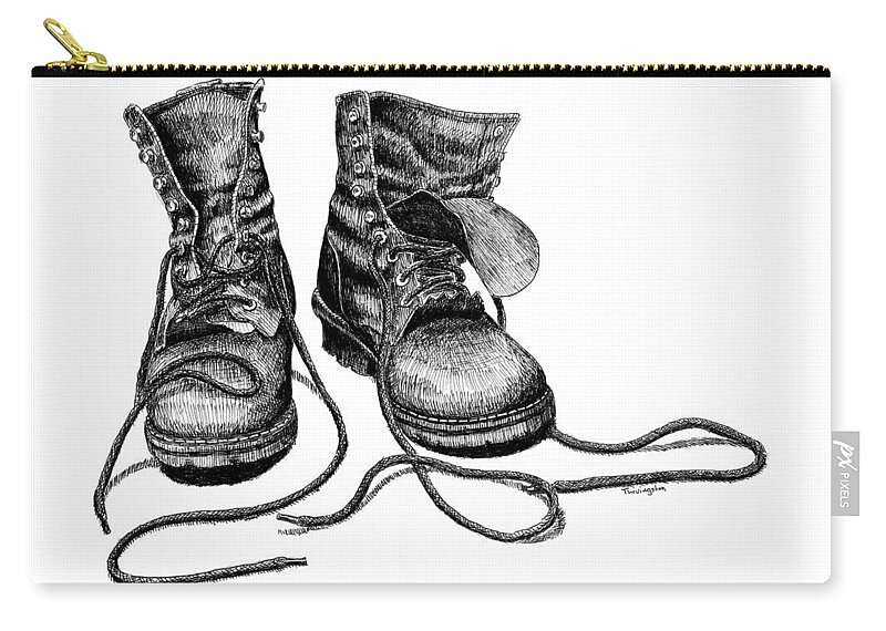 Boots Zip Pouch featuring the drawing Forester's Boots by Timothy Livingston