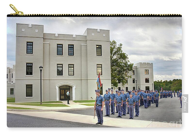 Fork Union Military Academy Charlie Company Entrance Grass Tree Building Barracks School Virginia Sky Blue Clouds Cloudy Cadets Company Road Virginia Private Zip Pouch featuring the photograph Fork Union Military Academy Charlie Company Entrance by Karen Jorstad