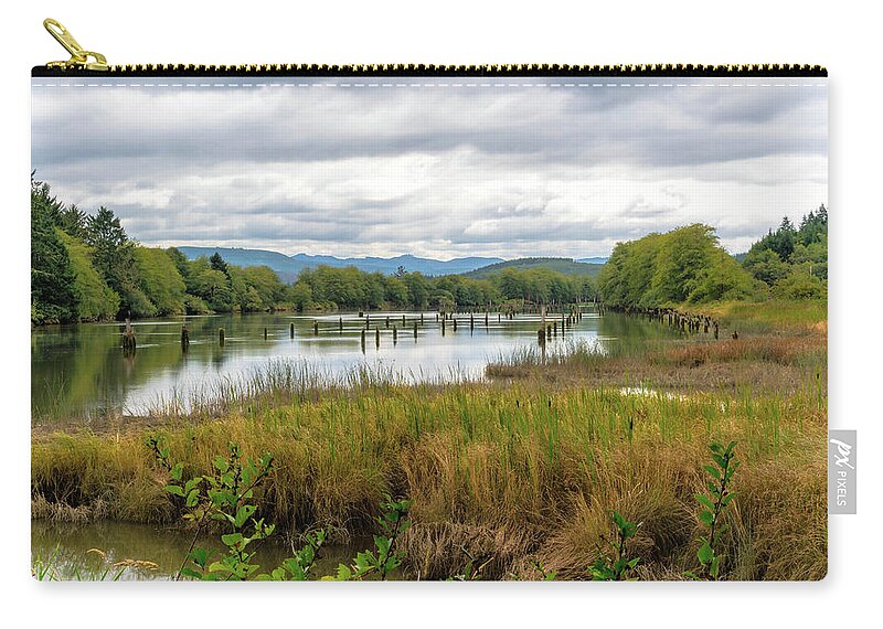 Cloud Zip Pouch featuring the photograph Fort Clatsop on the Columbia River by Michael Hope