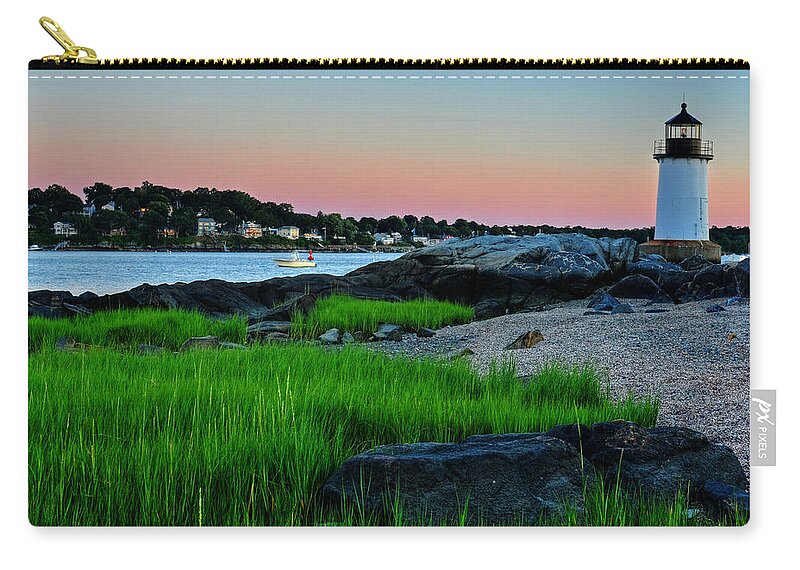 Salem Zip Pouch featuring the photograph Fort Pickering Light through the tall grass Salem MA by Toby McGuire