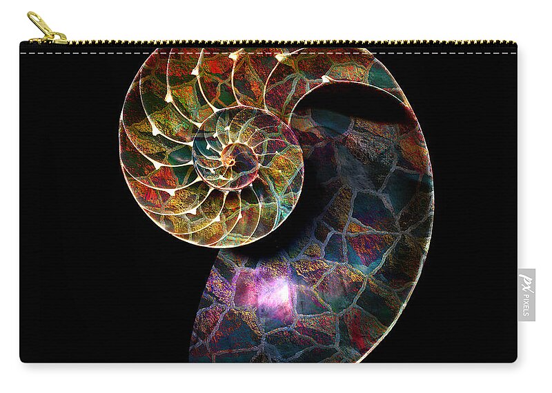 Abstract Zip Pouch featuring the digital art Fossilized Nautilus Shell by Klara Acel