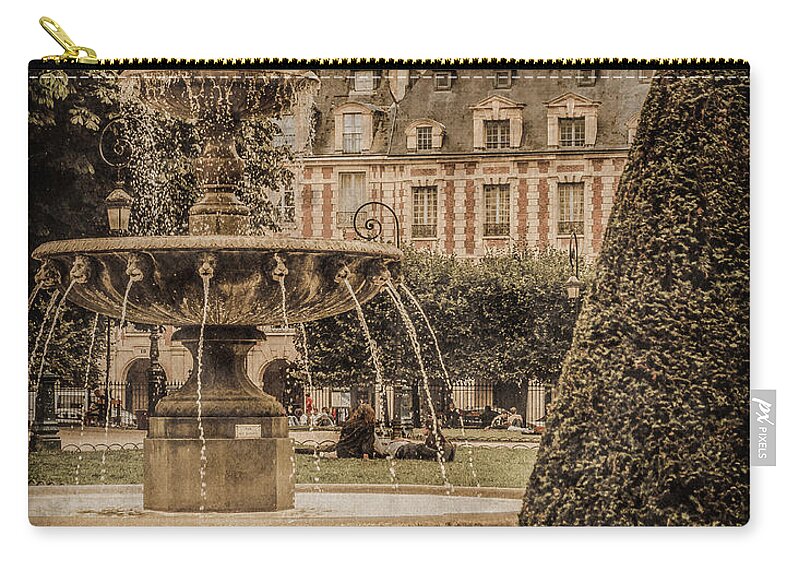 Paris Zip Pouch featuring the photograph Paris, France - Fountain, Place des Vosges by Mark Forte