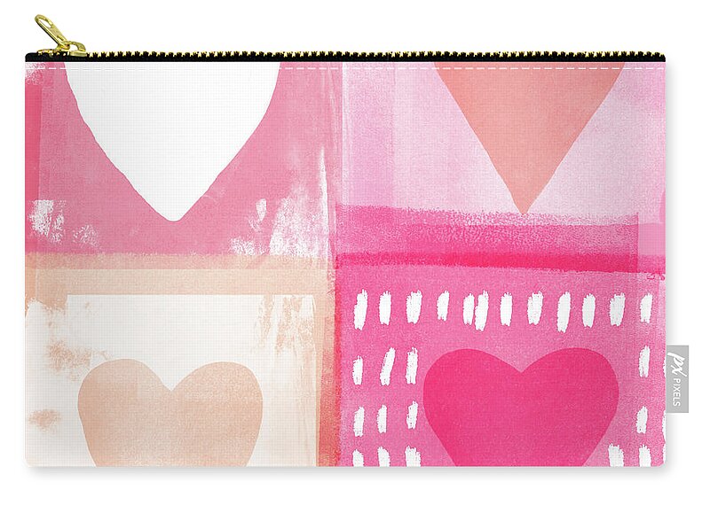 Hearts Zip Pouch featuring the mixed media Four Hearts- Art by Linda Woods by Linda Woods