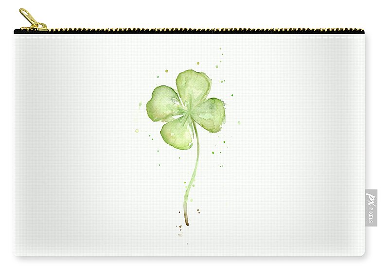 St Patricks Zip Pouch featuring the painting Four Leaf Clover Lucky Charm by Olga Shvartsur