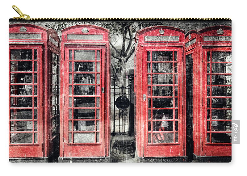 England Zip Pouch featuring the photograph Four Red Telephone Boxes by Nigel R Bell