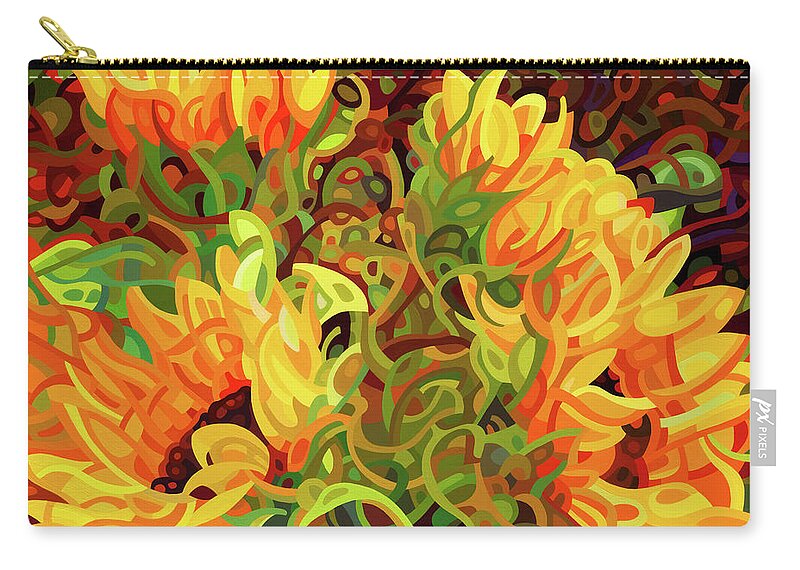 Fine Art Carry-all Pouch featuring the painting Four Sunflowers by Mandy Budan
