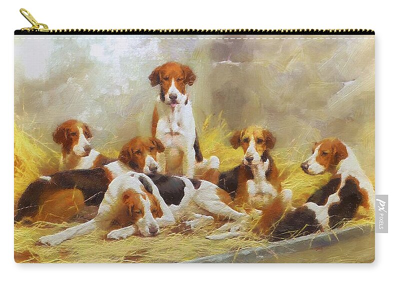 Dogs Zip Pouch featuring the digital art Fox Hounds by Charmaine Zoe