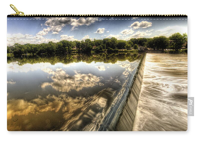 Fox Zip Pouch featuring the photograph Fox River at the Geneva Dam by Roger Passman