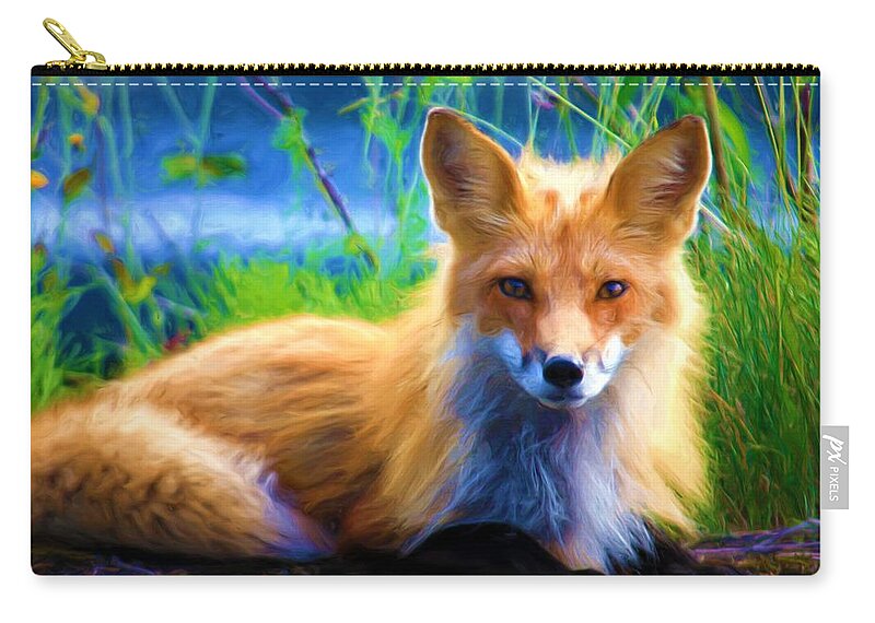 #foxanimalart #artfox #foxnature #animalart Zip Pouch featuring the photograph Fox by Tania Oliver