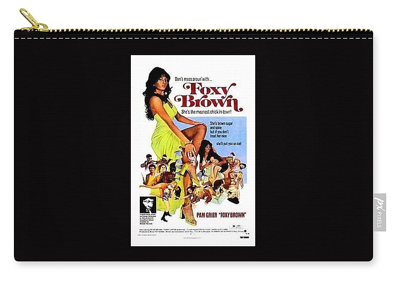 Black Americana Zip Pouch featuring the digital art Foxy Brown Movie Poster by Kim Kent