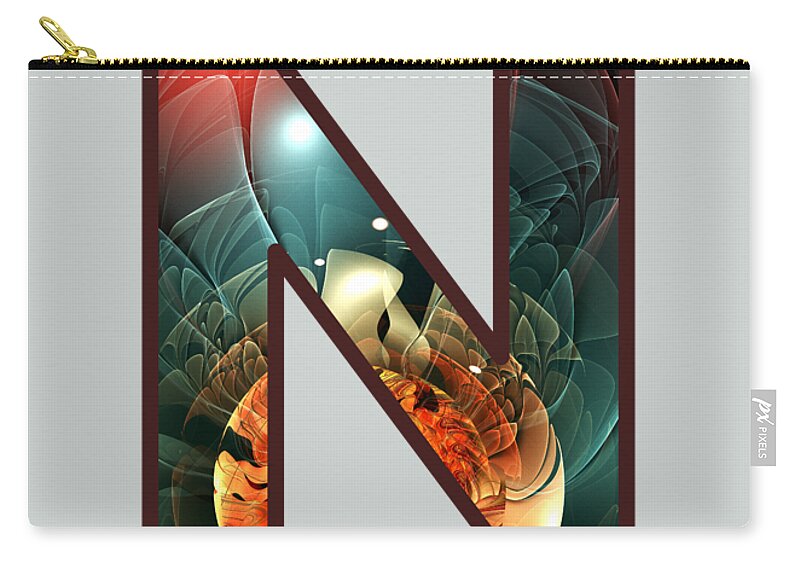 N Zip Pouch featuring the digital art Fractal - Alphabet - N is for Night Vision by Anastasiya Malakhova