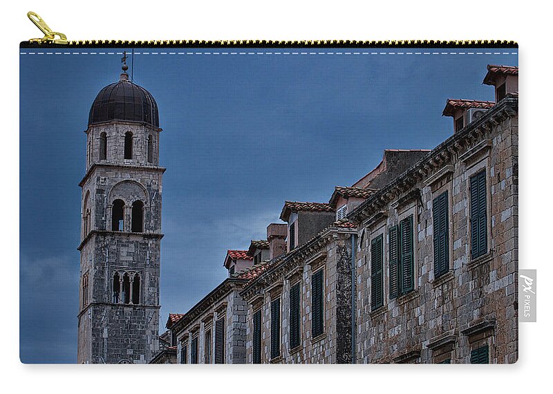 Franciscan Monastery Zip Pouch featuring the photograph Franciscan Monastery Tower - Dubrovnik by Stuart Litoff