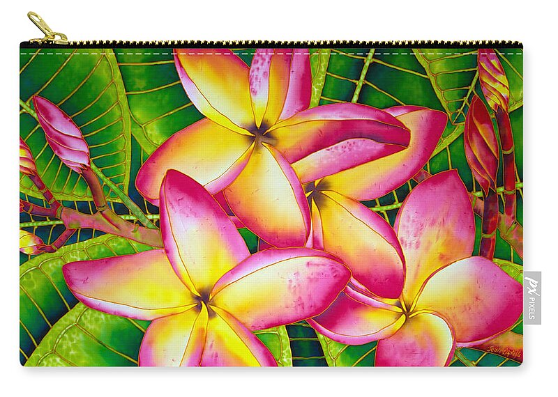 Frangipani Flower Zip Pouch featuring the painting Frangipani Flower by Daniel Jean-Baptiste