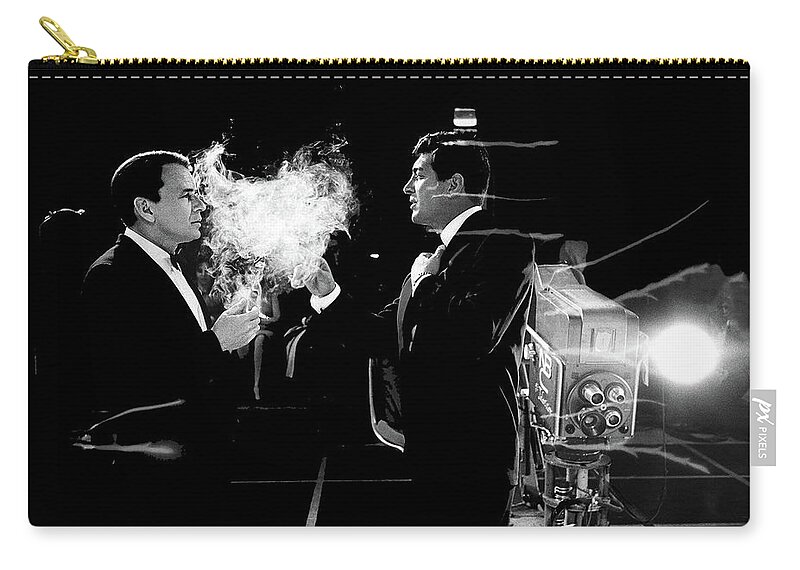 Sinatra Zip Pouch featuring the photograph Frank Sinatra and Dean Martin on the set of Ocean's 11 by Doc Braham