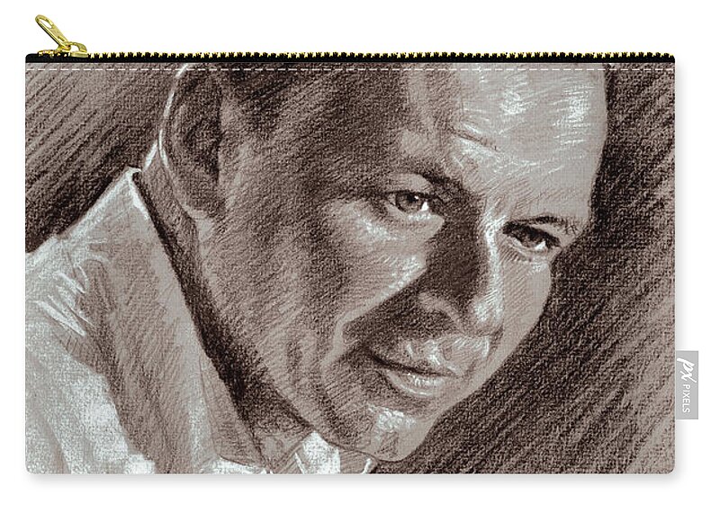 Frank Sinatra Zip Pouch featuring the drawing Frank Sinatra by Ylli Haruni