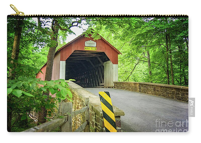 Summer Zip Pouch featuring the photograph Frankenfield Covered Bridge in Summer by Debra Fedchin