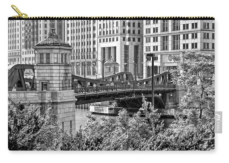 Chicago Zip Pouch featuring the photograph Franklin Street Bridge Black and White by Christopher Arndt