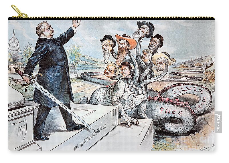 1895 Zip Pouch featuring the photograph Free Silver Cartoon, 1895 by Granger