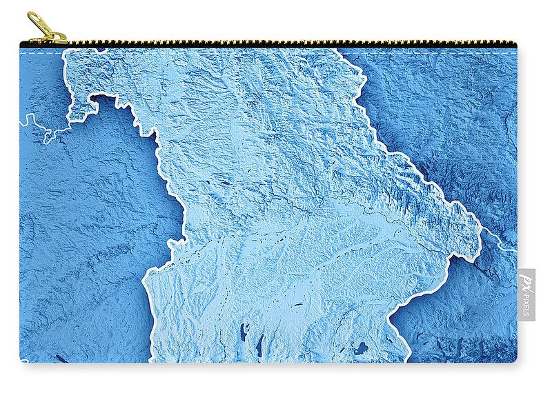 Bavaria Zip Pouch featuring the digital art Free State of Bavaria Germany 3D Render Topographic Map Blue Bor by Frank Ramspott