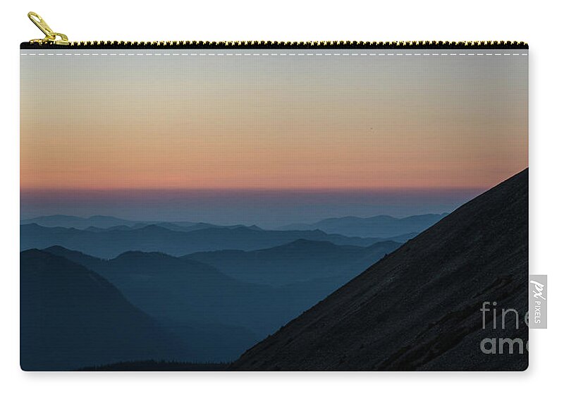 Mount Rainier National Park Zip Pouch featuring the photograph Fremont Lookout Sunset Layers Pano by Mike Reid