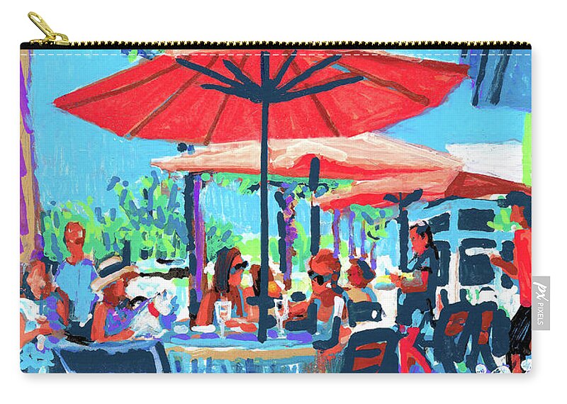 French Bakery Zip Pouch featuring the painting French Bakery Umbrella Dining by Candace Lovely