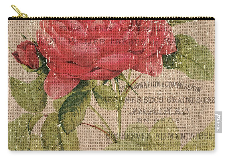 Floral Zip Pouch featuring the painting French Burlap Floral 1 by Debbie DeWitt