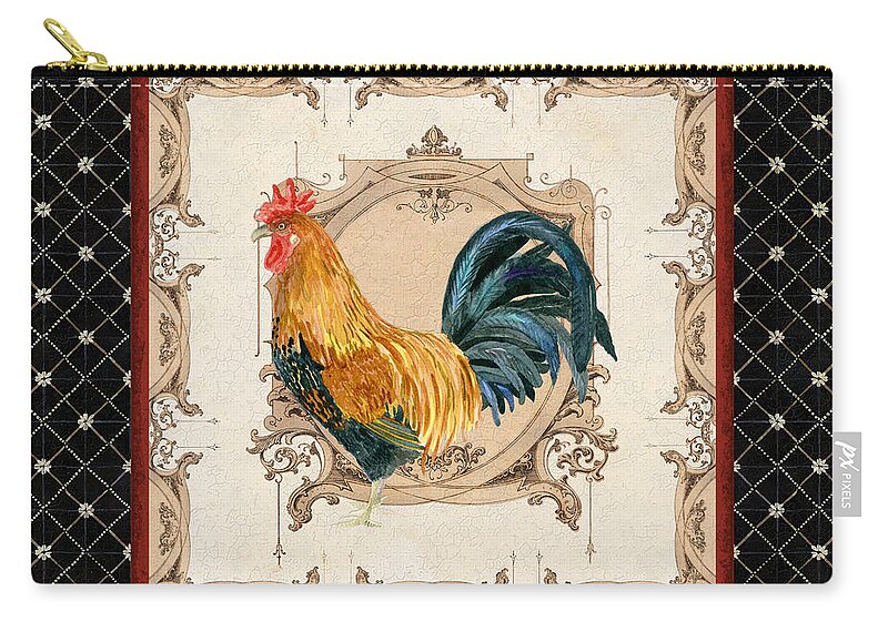 Etched Carry-all Pouch featuring the painting French Country Roosters Quartet 4 by Audrey Jeanne Roberts