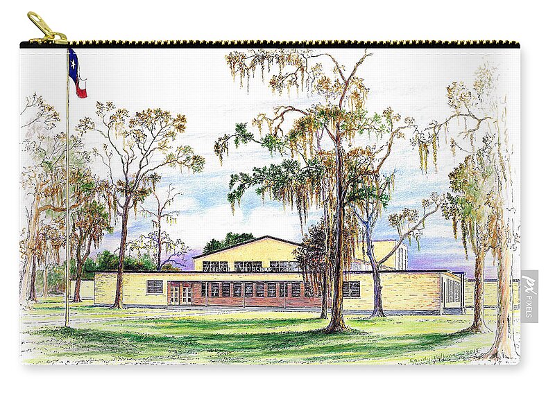 French Zip Pouch featuring the drawing French High School by Randy Welborn