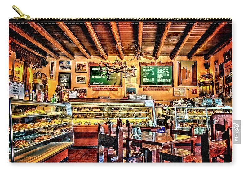 La Fonda Zip Pouch featuring the photograph French Pastry Shop by Diana Powell