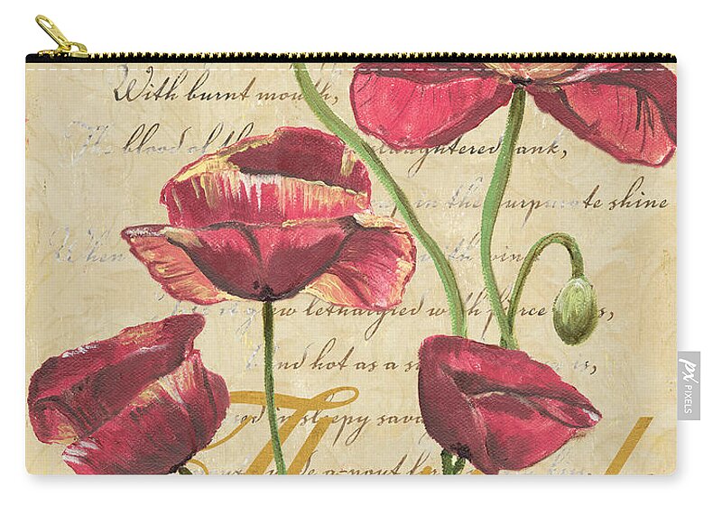 French Zip Pouch featuring the painting French Pink Poppies by Debbie DeWitt