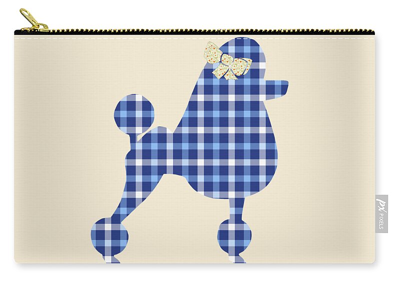 French Poodle Zip Pouch featuring the mixed media French Poodle Plaid by Christina Rollo