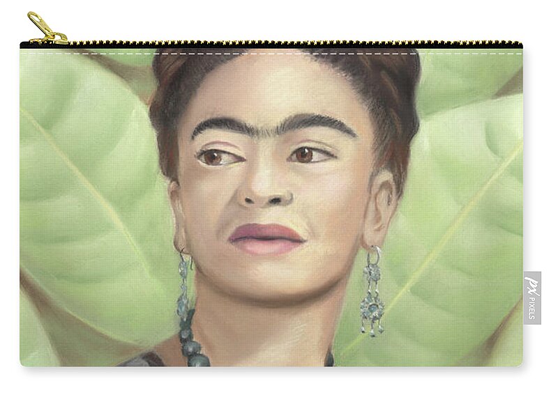 Frida Kahlo Zip Pouch featuring the pastel Frida Kahlo by Linda Ruiz-Lozito