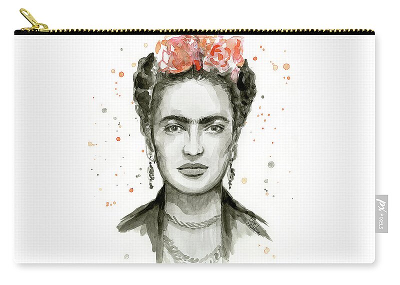 Frida Kahlo Zip Pouch featuring the painting Frida Kahlo Portrait by Olga Shvartsur