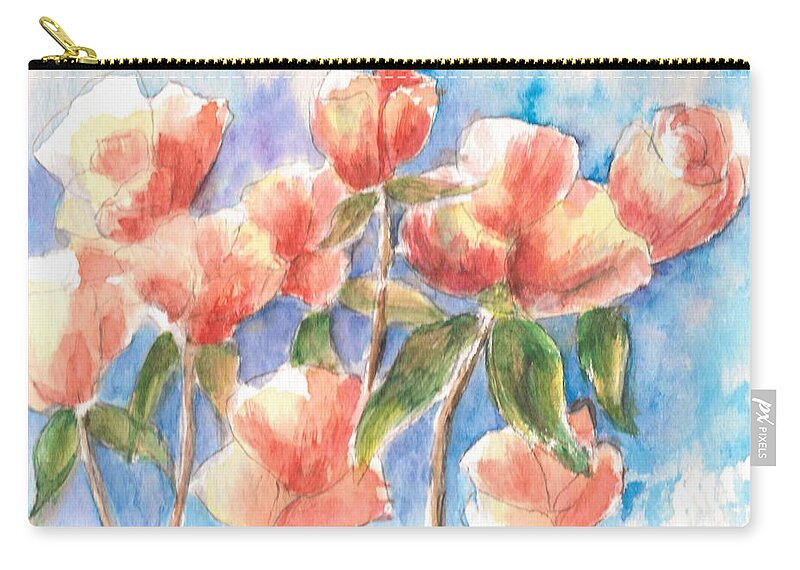 Roses Zip Pouch featuring the painting Friendly Flowers by Debbie Lewis