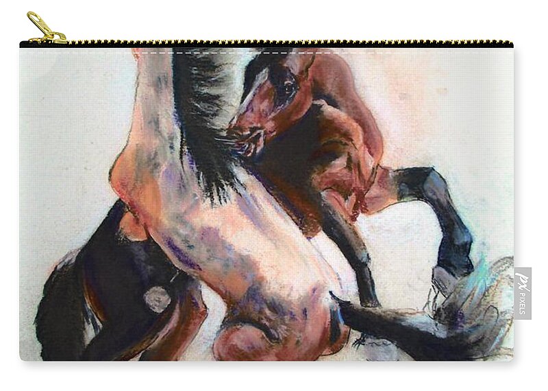 Horse Zip Pouch featuring the painting Friendly by Khalid Saeed