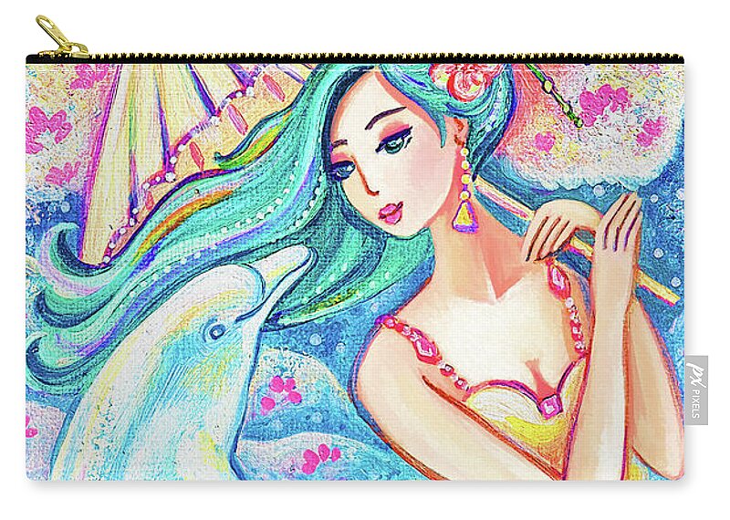 Girl And Sea Carry-all Pouch featuring the painting Friends of the East Sea by Eva Campbell