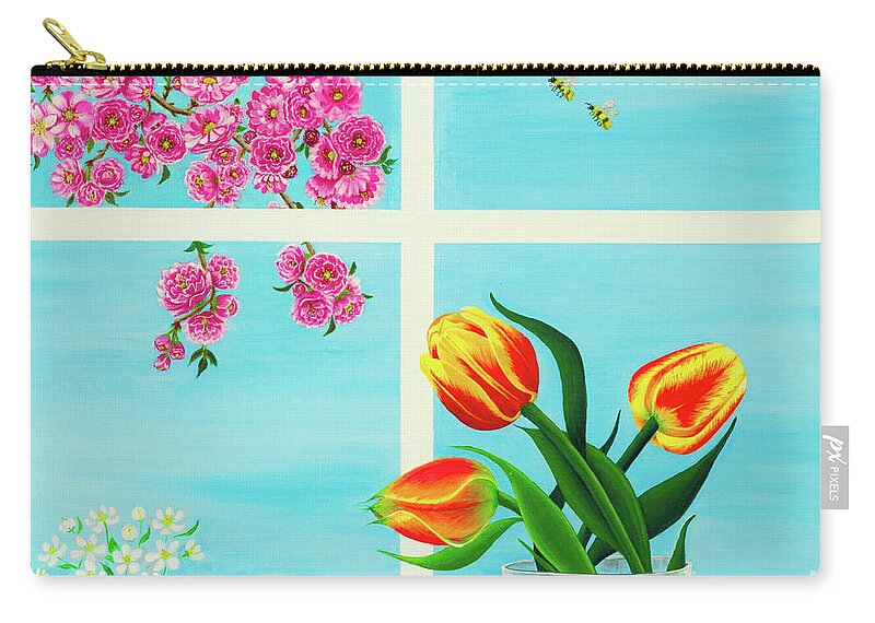 Painting Zip Pouch featuring the painting Friendship, Freshness, Fragnance by Sudakshina Bhattacharya