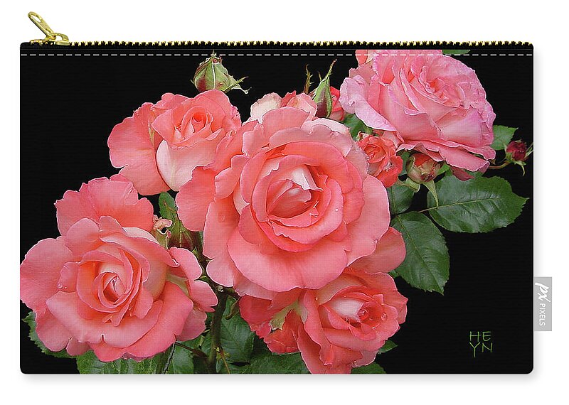 Cutout Zip Pouch featuring the photograph Frilly Peach Rose Bouquet Cutout by Shirley Heyn