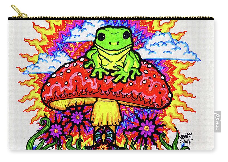 Frog Zip Pouch featuring the drawing Froggy For Mukunda by Baruska A Michalcikova