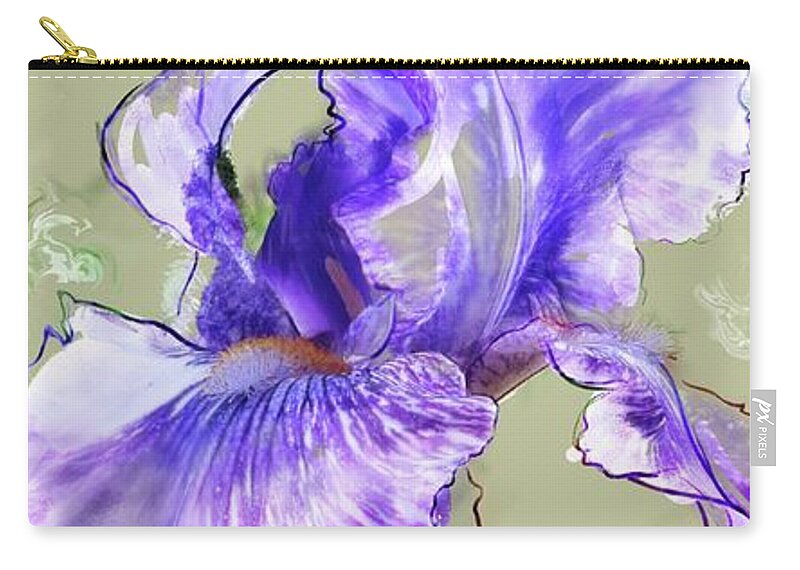 Iris Zip Pouch featuring the digital art From Charlotte's Garden by Gina Harrison