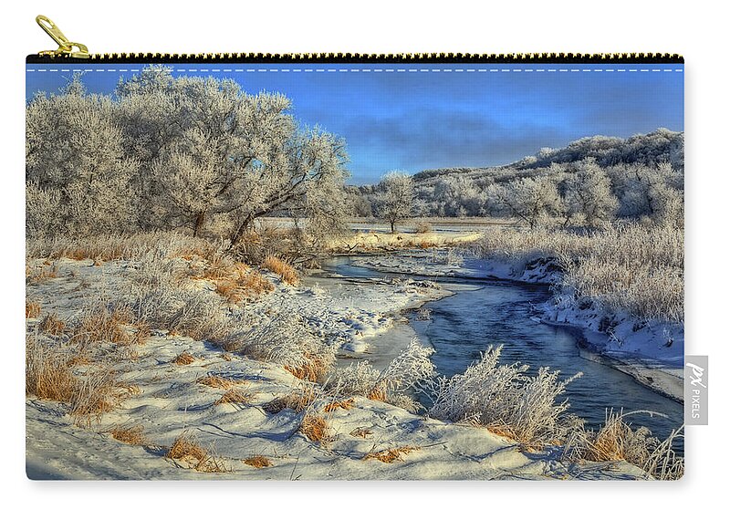 Winter Landscape Zip Pouch featuring the photograph Frost Along The Creek by Bruce Morrison