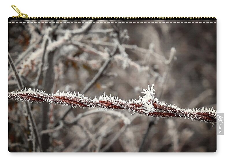 Abstract Zip Pouch featuring the photograph Frosty Barbed Wire by Marnie Patchett