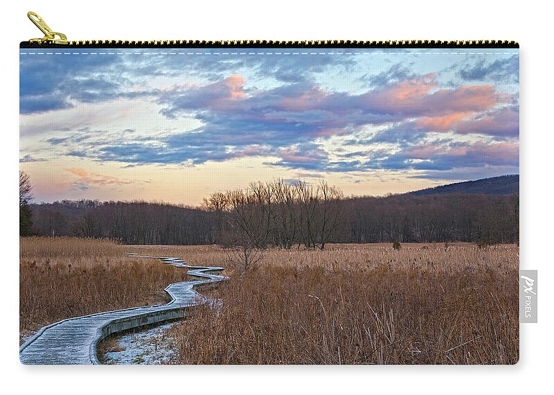 Winter Zip Pouch featuring the photograph Frosty Blue Trail by Angelo Marcialis